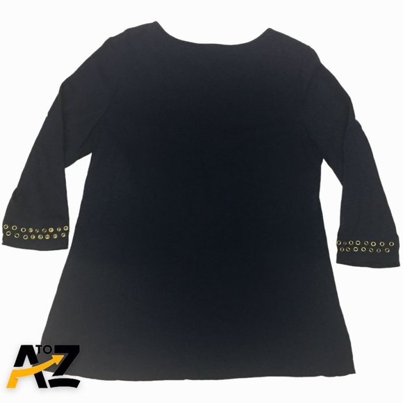 Vintage JM Collection Womens Top Size L Blue 3/4 Sleeves Pullover Metal Rings On - Picture 2 of 8